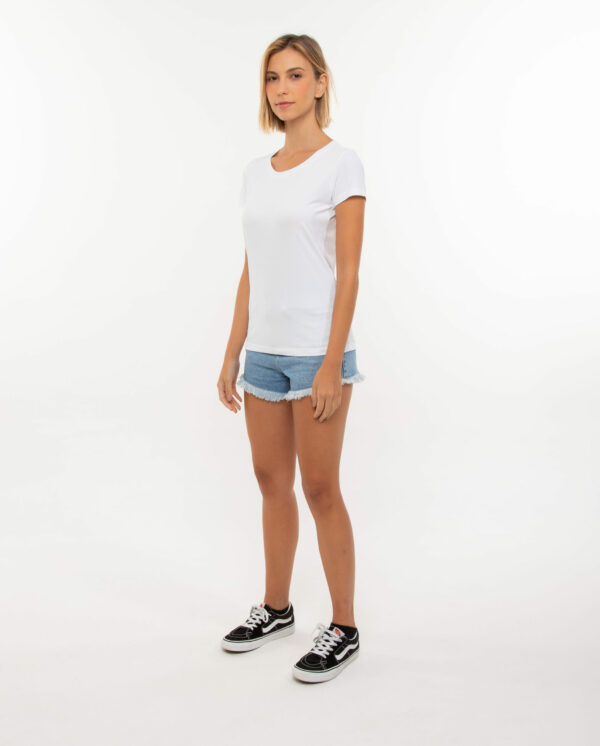 Camisa Básica Feminina Baby Look  - Algodão Penteado
